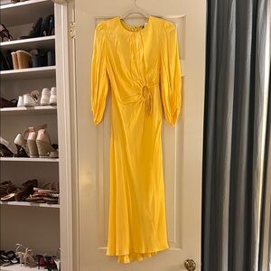 FARM Rio Yellow Midi Dress with Bishop Sleeves